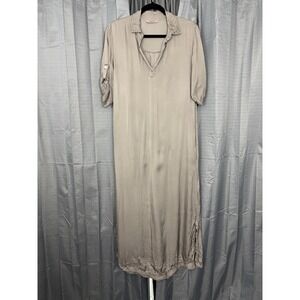 Meo Meli Italy Maxi‎ Satin Shirt Dress Womens S Taupe Brown Lagenlook Neutral